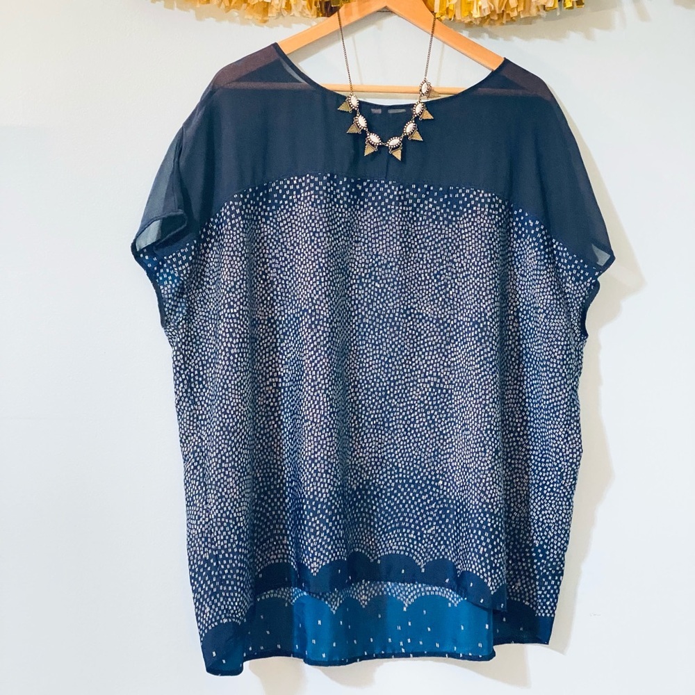 Halogen Navy and White Blouse with Sheer Detail